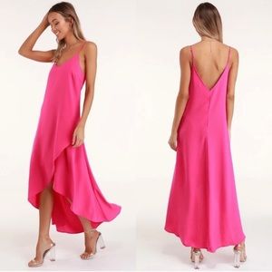 Lulus Sweet Surprise Bright Pink High-Low Maxi Dress